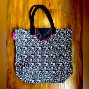 NWOT The Pampered Chef Tote- black & white paisley & polka dot w/hot pink trim